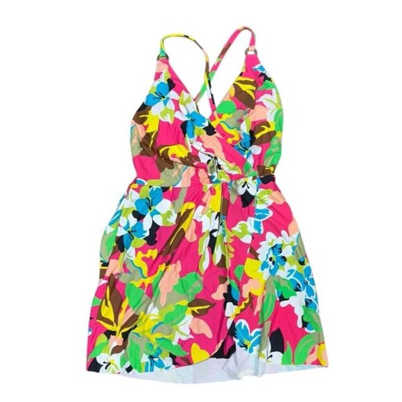 Anne Cole Sz 6 Swimsuit Tropical V-neck Swim dress One-Piece Resortwear Beach - Picture 3 of 6